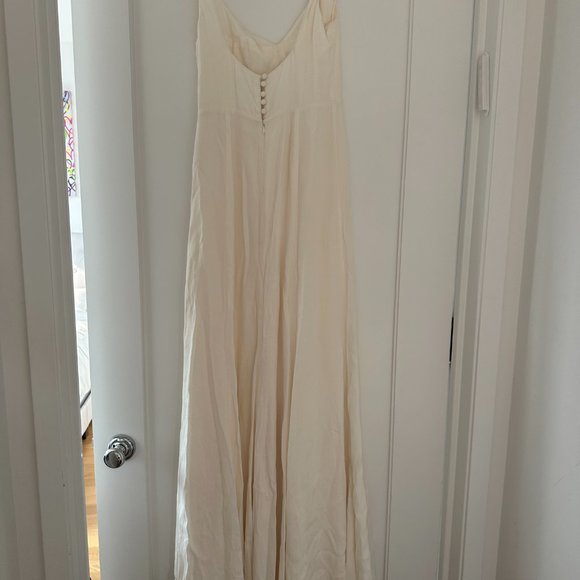 Reformation Lecce Maxi Crepe Dress Sz 4 Ivory Scoop Neck Full Skirt w/ Train - Picture 12 of 15